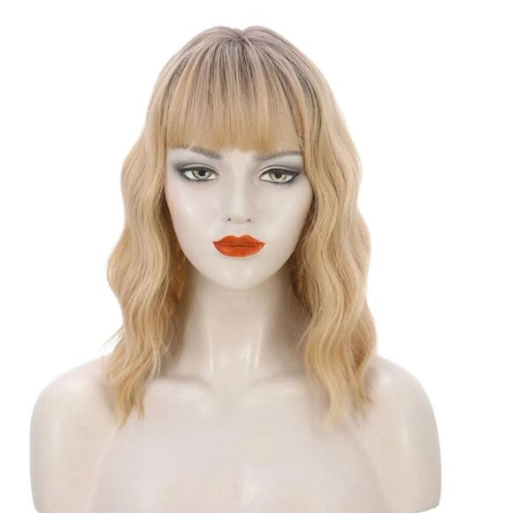 Ombre Dirt Blonde Wig With Bangs - Picture 2 of 5